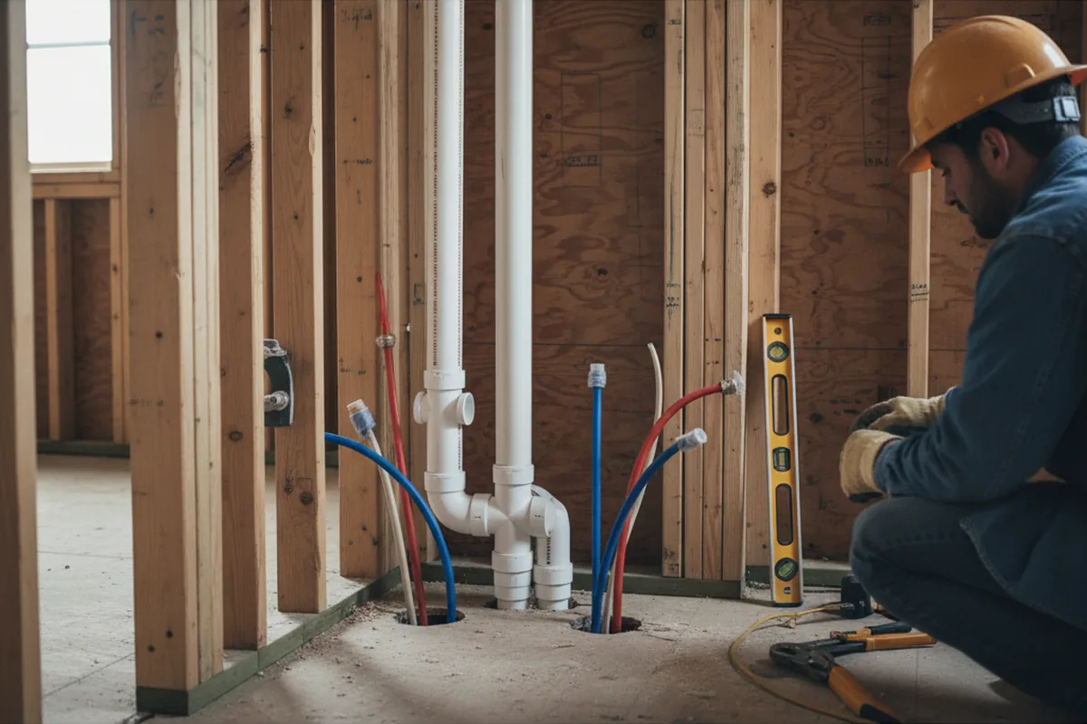 Drain and supply rough-in during Sump Pump Repair in Haysville